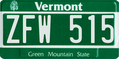 VT license plate ZFW515