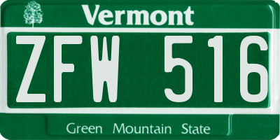 VT license plate ZFW516