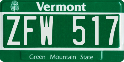 VT license plate ZFW517