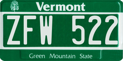 VT license plate ZFW522