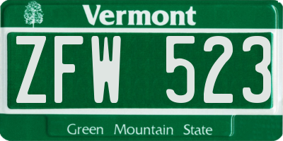 VT license plate ZFW523