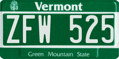 VT license plate ZFW525