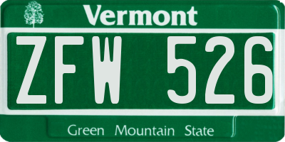 VT license plate ZFW526