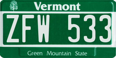 VT license plate ZFW533