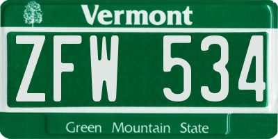 VT license plate ZFW534