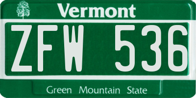 VT license plate ZFW536