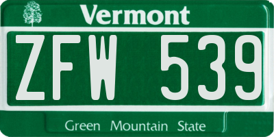 VT license plate ZFW539