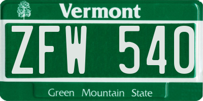 VT license plate ZFW540