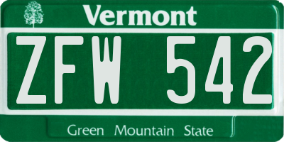 VT license plate ZFW542