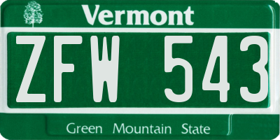 VT license plate ZFW543