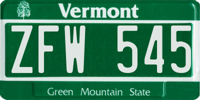 VT license plate ZFW545