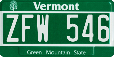 VT license plate ZFW546