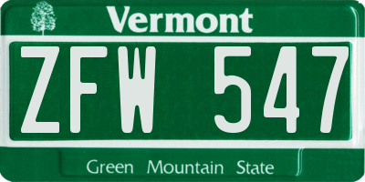 VT license plate ZFW547