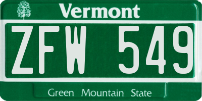 VT license plate ZFW549
