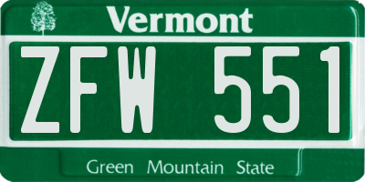 VT license plate ZFW551