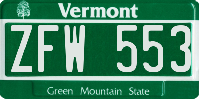 VT license plate ZFW553