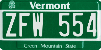 VT license plate ZFW554