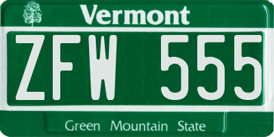 VT license plate ZFW555