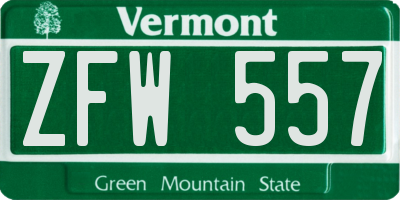 VT license plate ZFW557