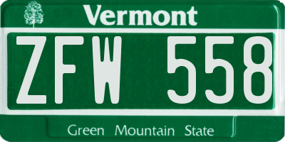 VT license plate ZFW558