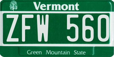 VT license plate ZFW560