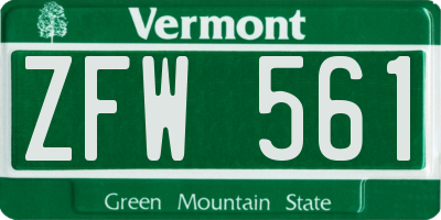 VT license plate ZFW561