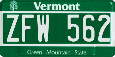VT license plate ZFW562