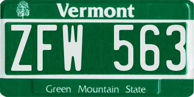 VT license plate ZFW563