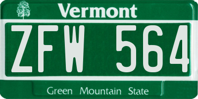 VT license plate ZFW564