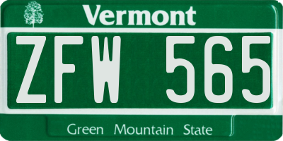 VT license plate ZFW565