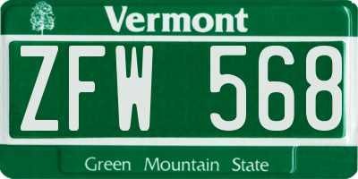 VT license plate ZFW568