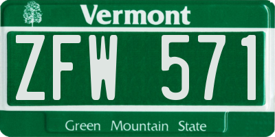 VT license plate ZFW571