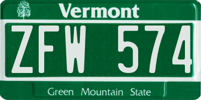 VT license plate ZFW574