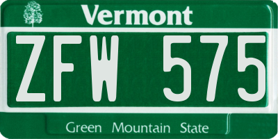 VT license plate ZFW575