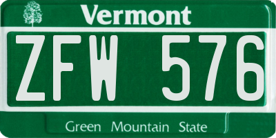 VT license plate ZFW576
