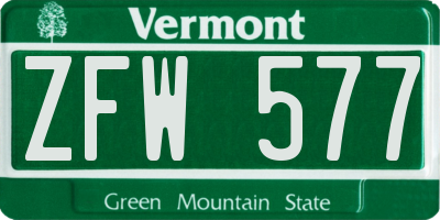 VT license plate ZFW577