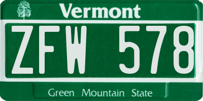 VT license plate ZFW578