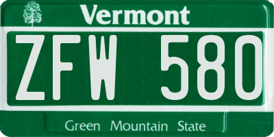 VT license plate ZFW580