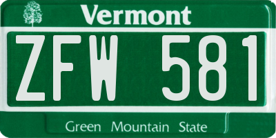 VT license plate ZFW581