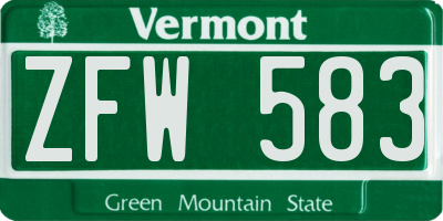 VT license plate ZFW583