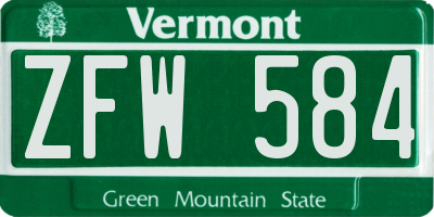 VT license plate ZFW584
