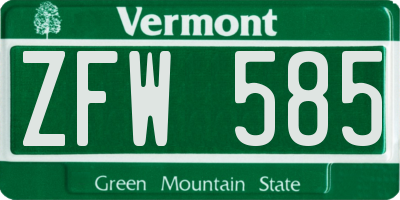 VT license plate ZFW585
