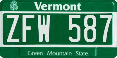 VT license plate ZFW587