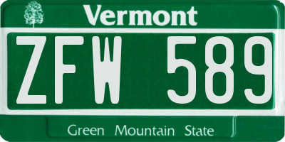VT license plate ZFW589