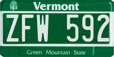 VT license plate ZFW592