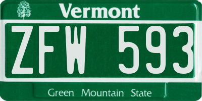 VT license plate ZFW593