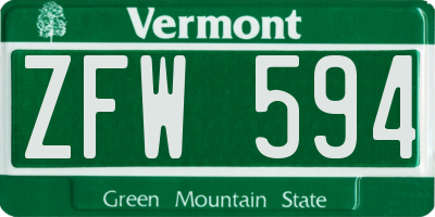 VT license plate ZFW594