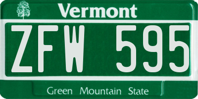 VT license plate ZFW595