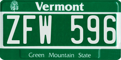 VT license plate ZFW596