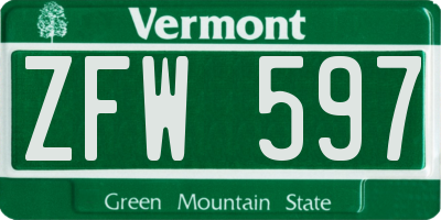 VT license plate ZFW597